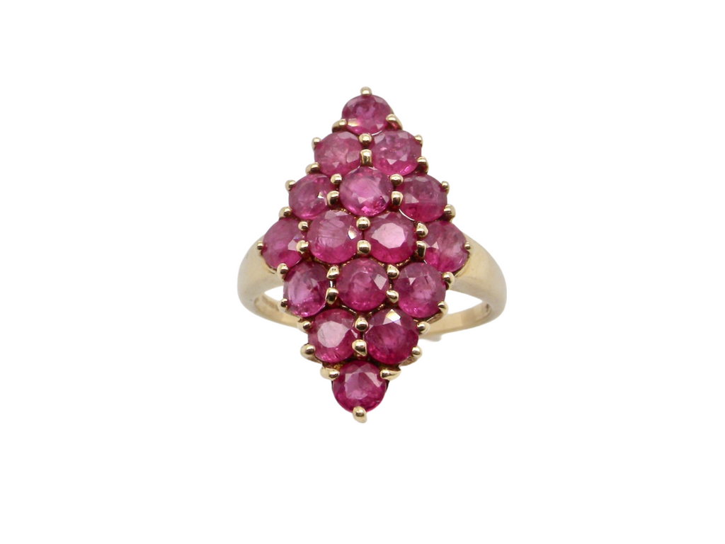 A navette shaped ruby dress ring