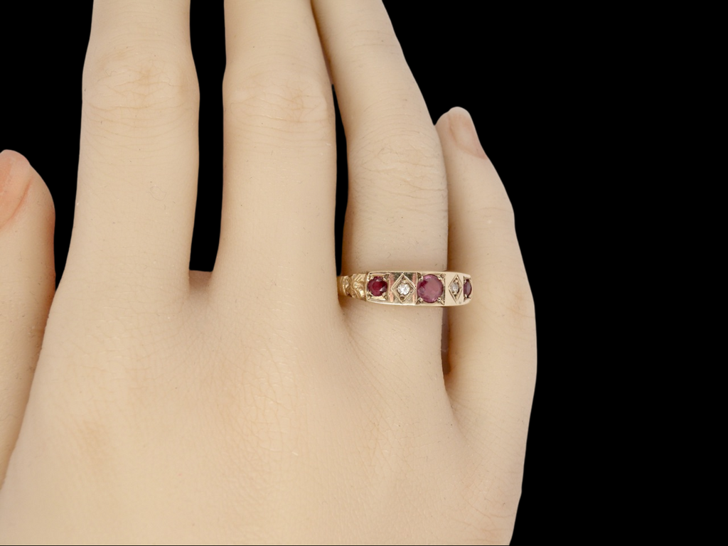 9 carat gold Victorian style ruby and diamond ring