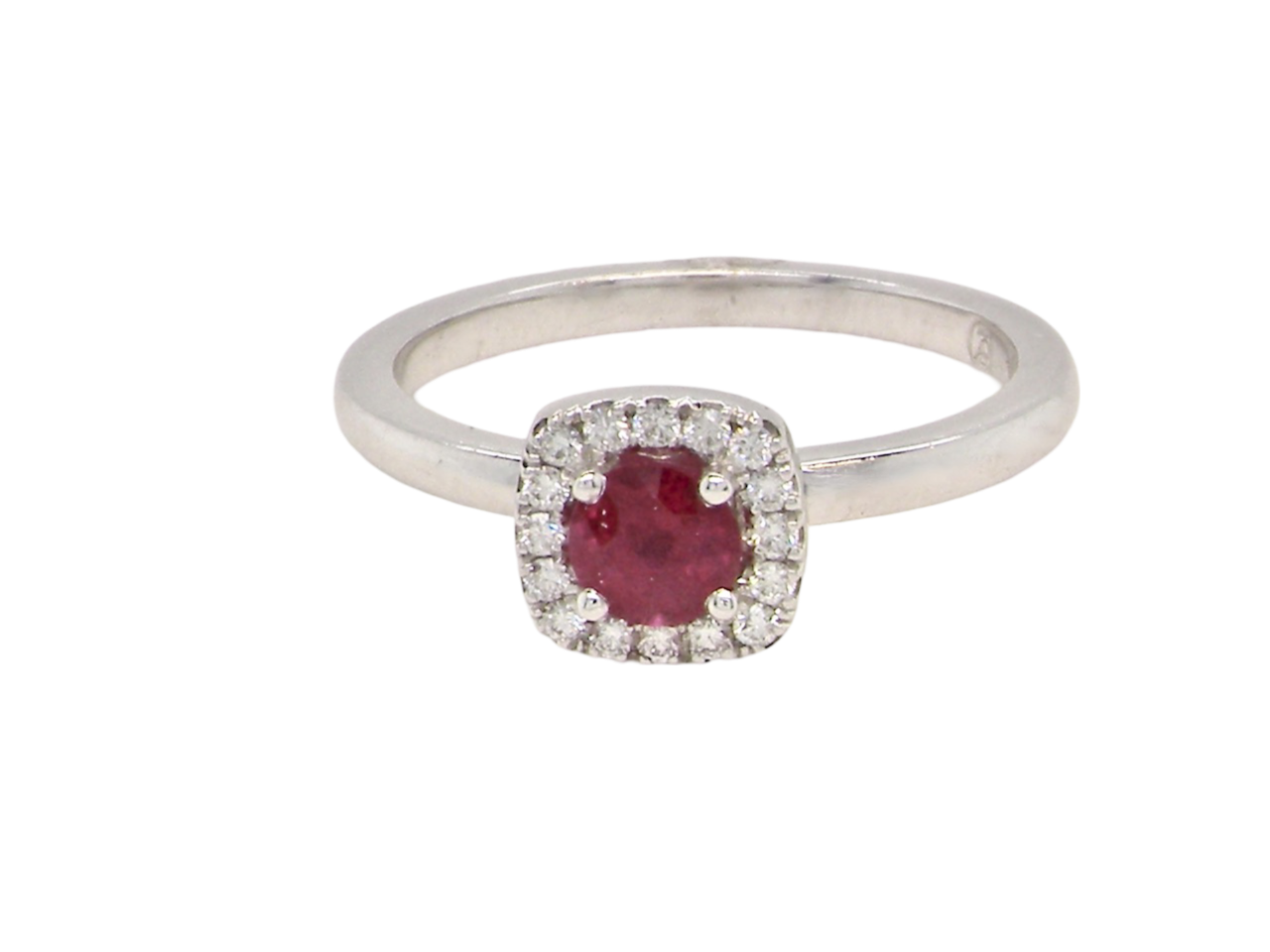 A cushion shaped ruby an d diamond  ring