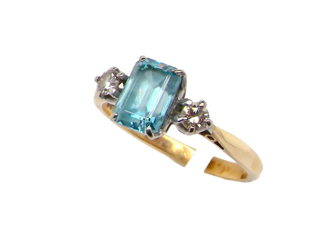 A  blue zircon and diamond ring