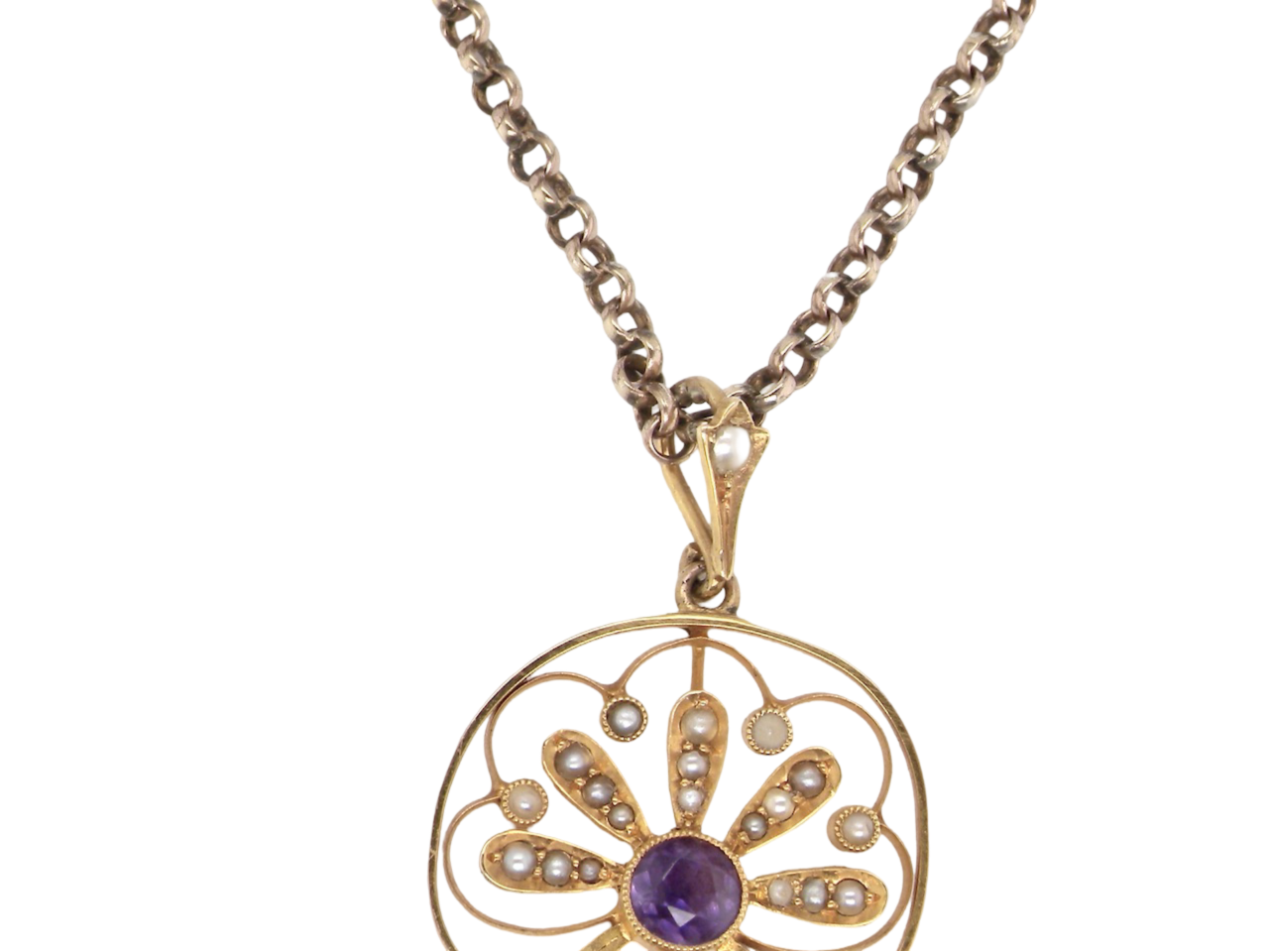 An Antique Amethyst & Pearl Pendant