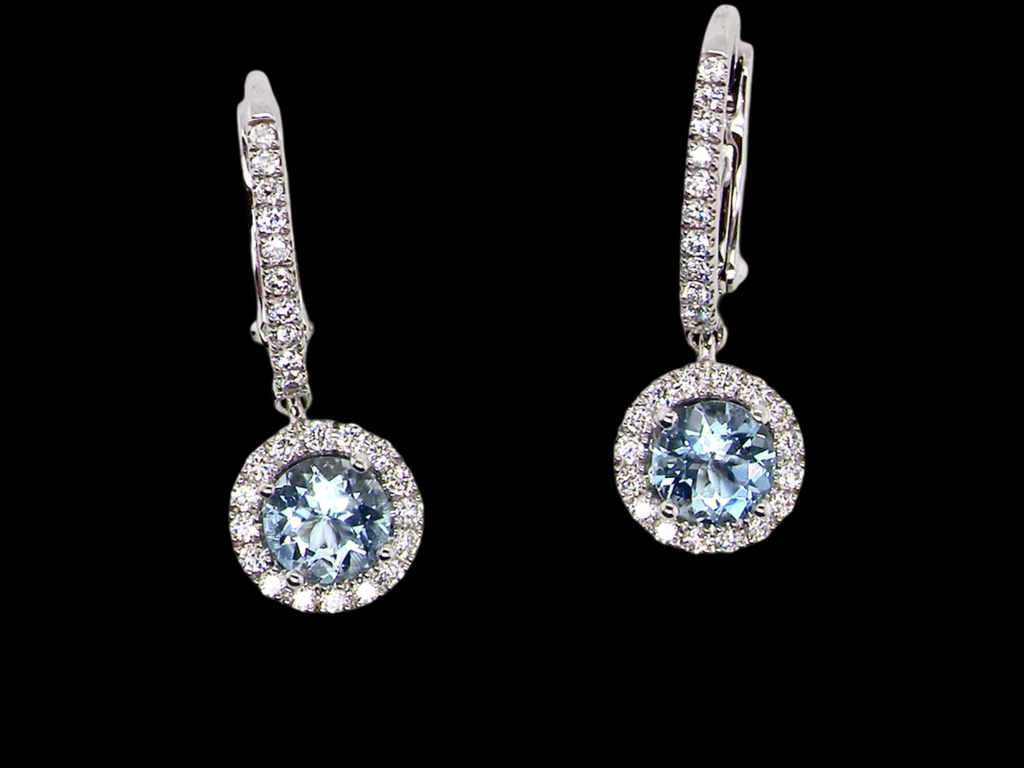 white gold Aquamarine & Diamond Earrings