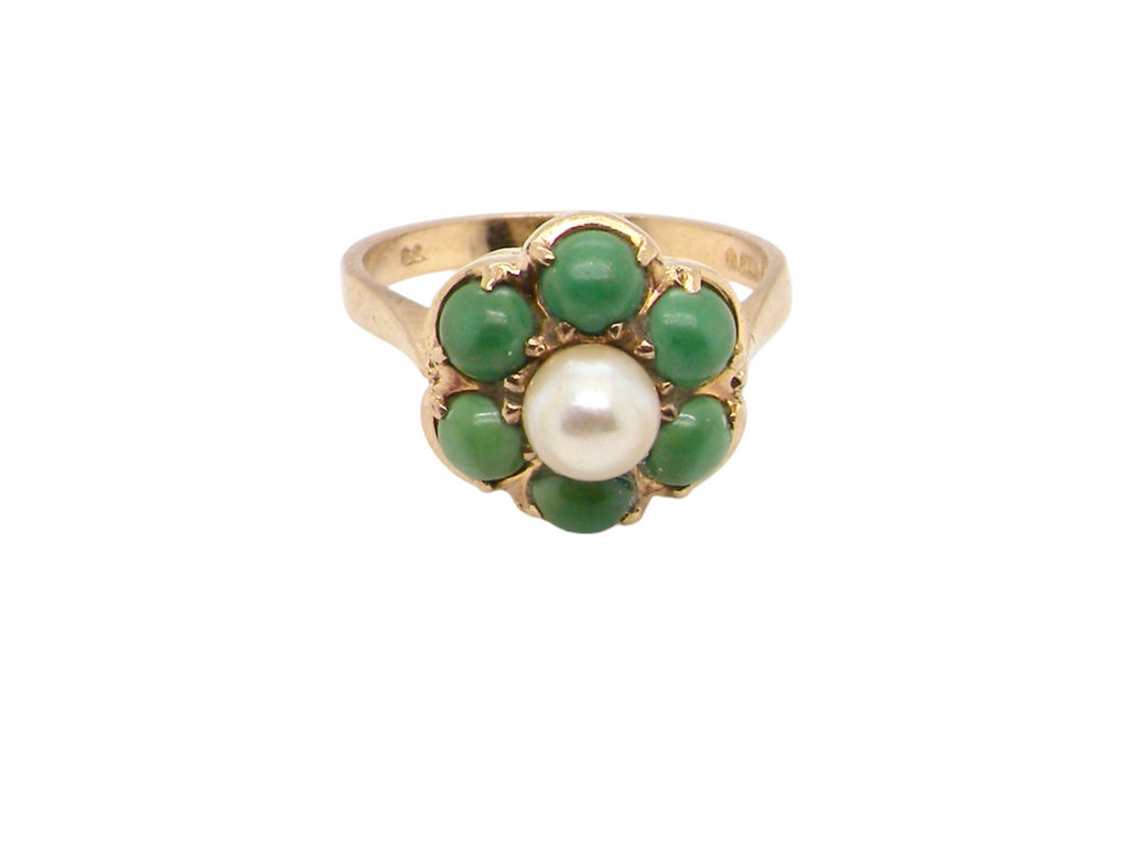 A turquoise and pearl dress ring
