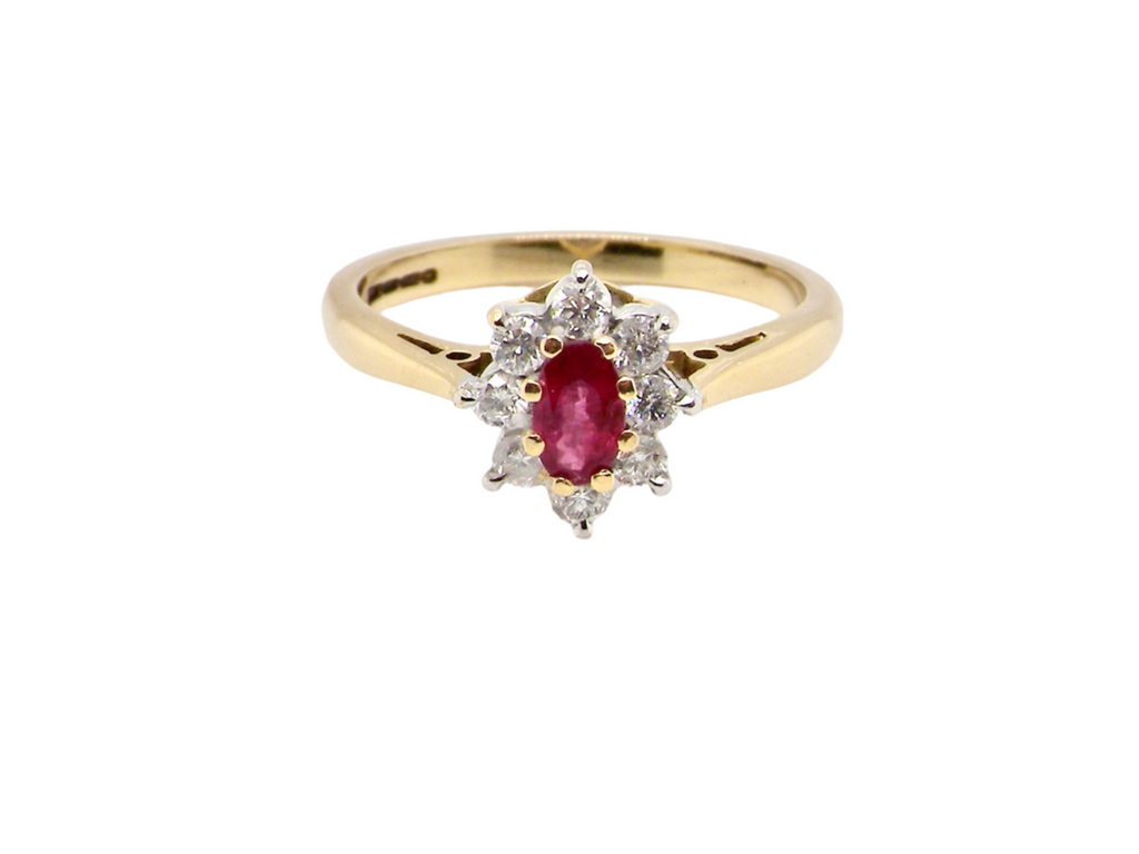 A traditional Ruby and Diamond cluster ring