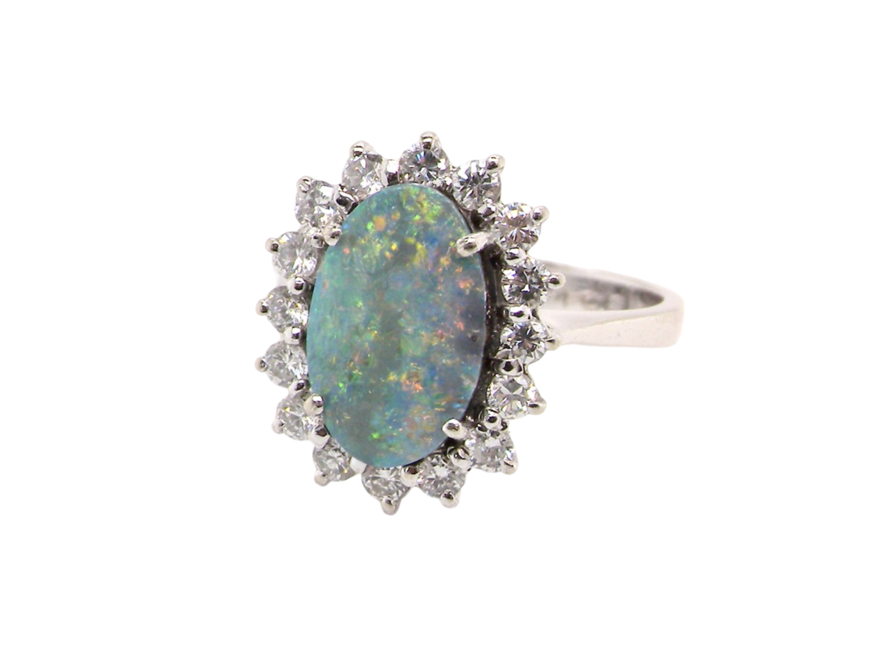 An opal and diamond cluster ring