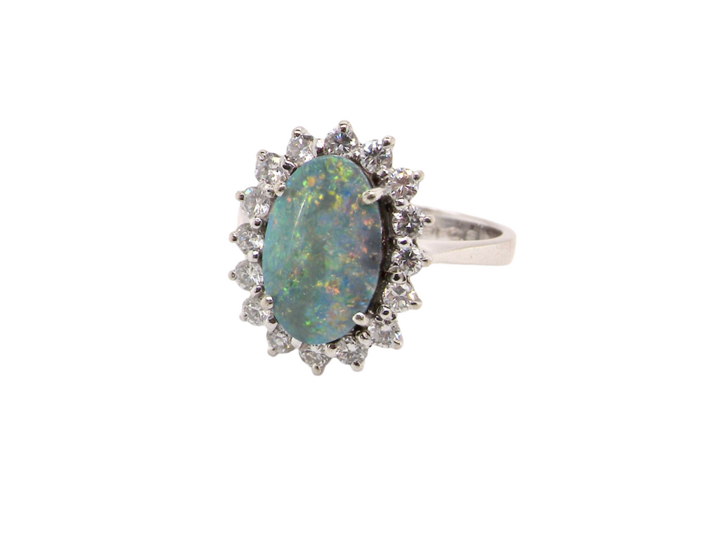  opal and diamond cluster ring