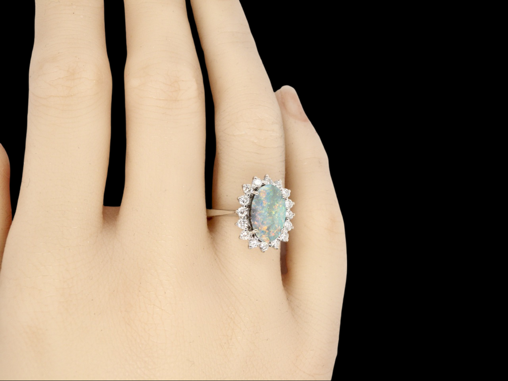 opal and diamond cluster ring