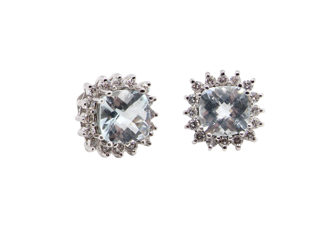 A pair of Aquamarine and Diamond earrings