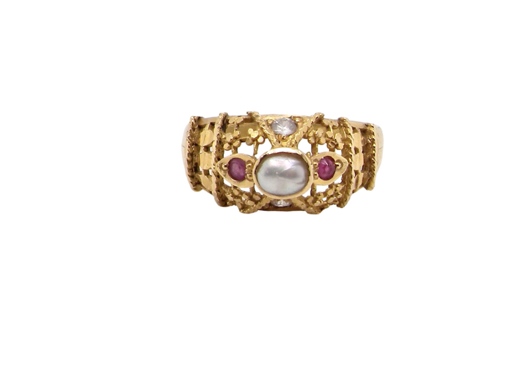 ruby and pearl dress ring