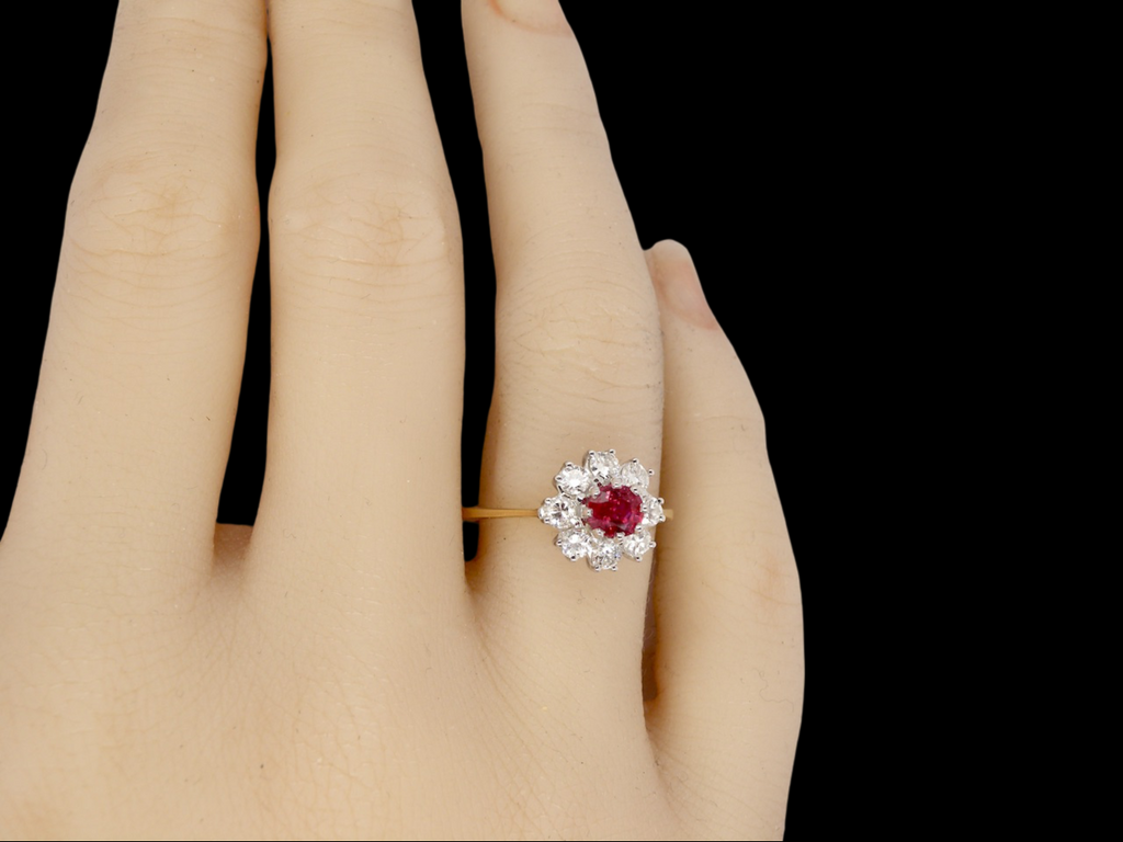 A vintage ruby and diamond cluster ring