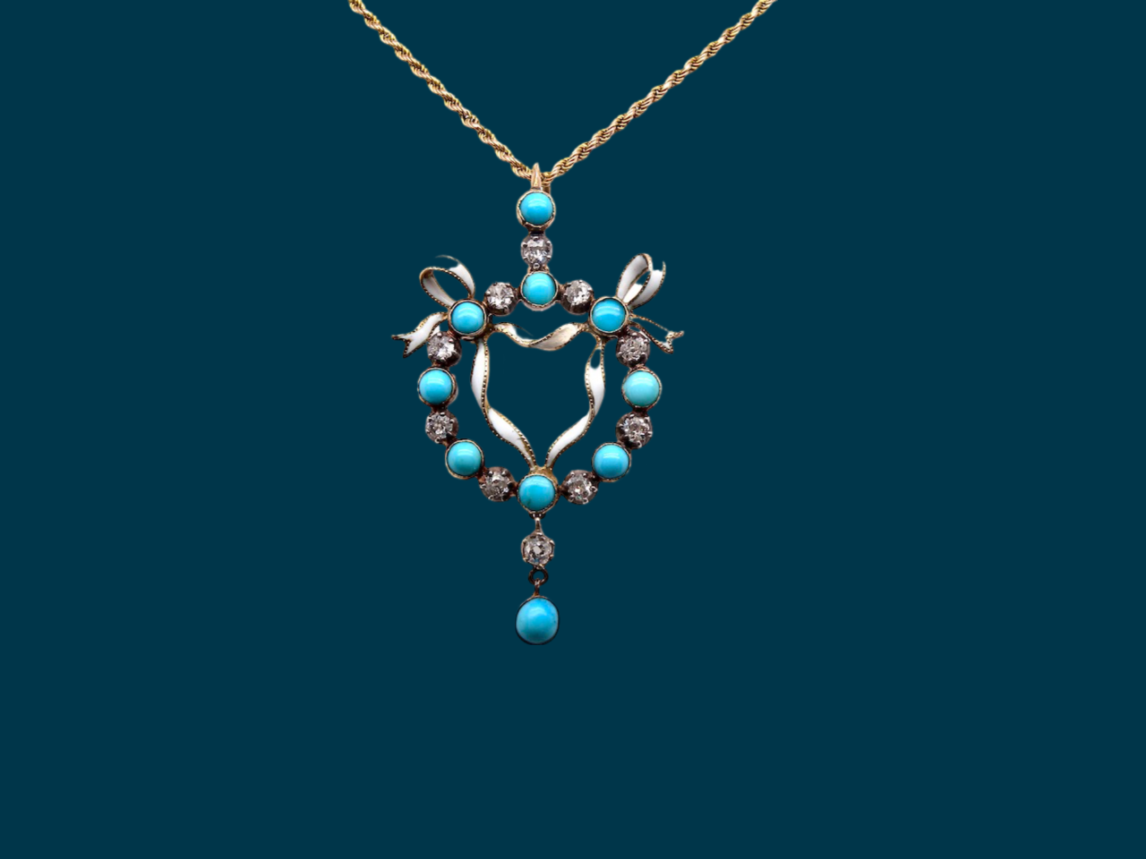 antique Turquoise and Diamond Pendant