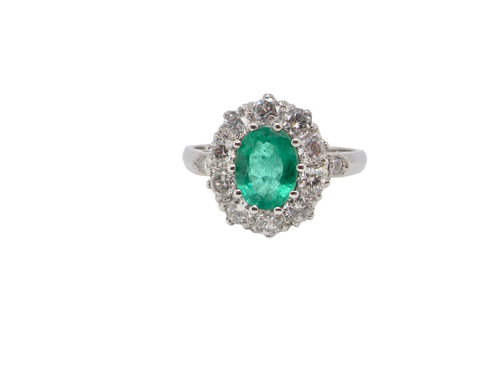  Emerald and Diamond cluster ring