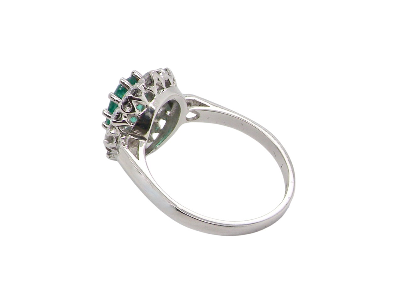 An Emerald and Diamond cluster ring rear view