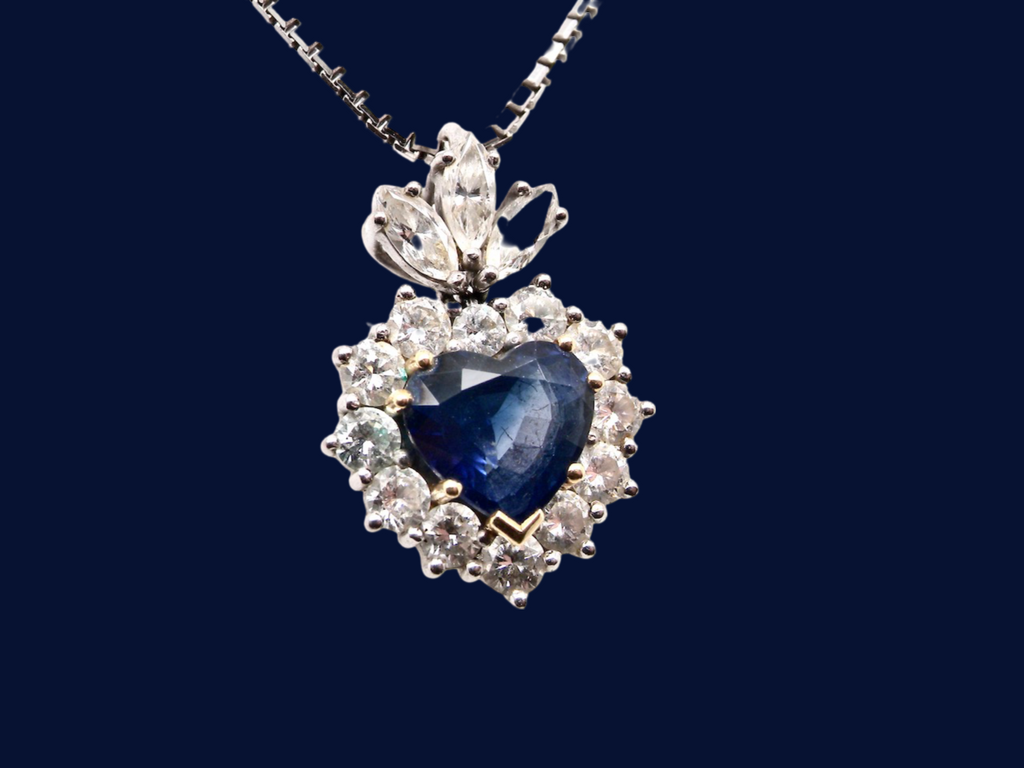  heart shaped sapphire and diamond pendant