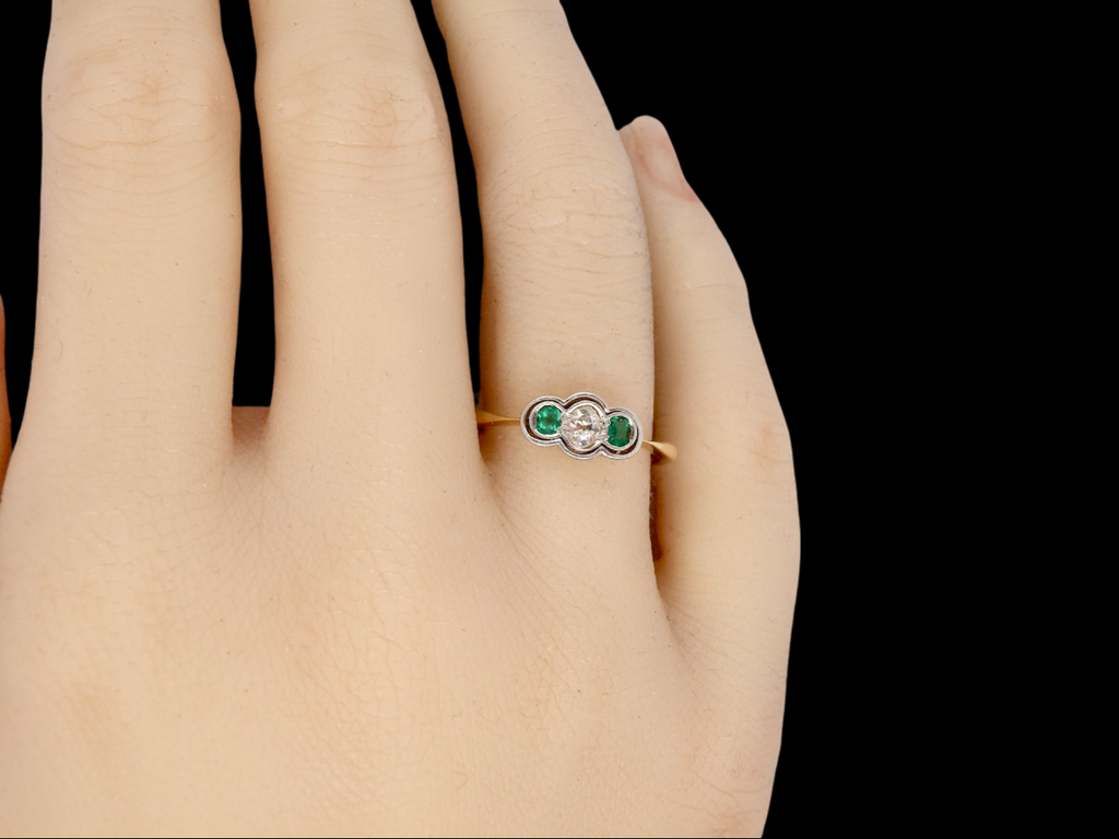 3 stone emerald and diamond ring