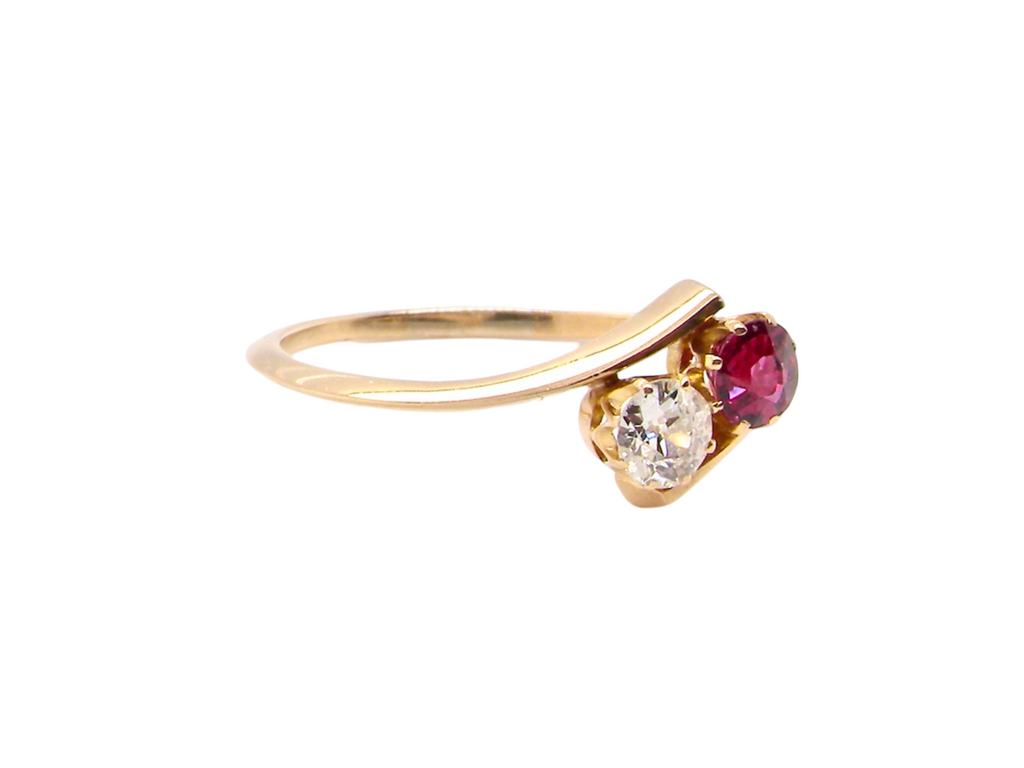 A two stone Ruby and Diamond ring  side view