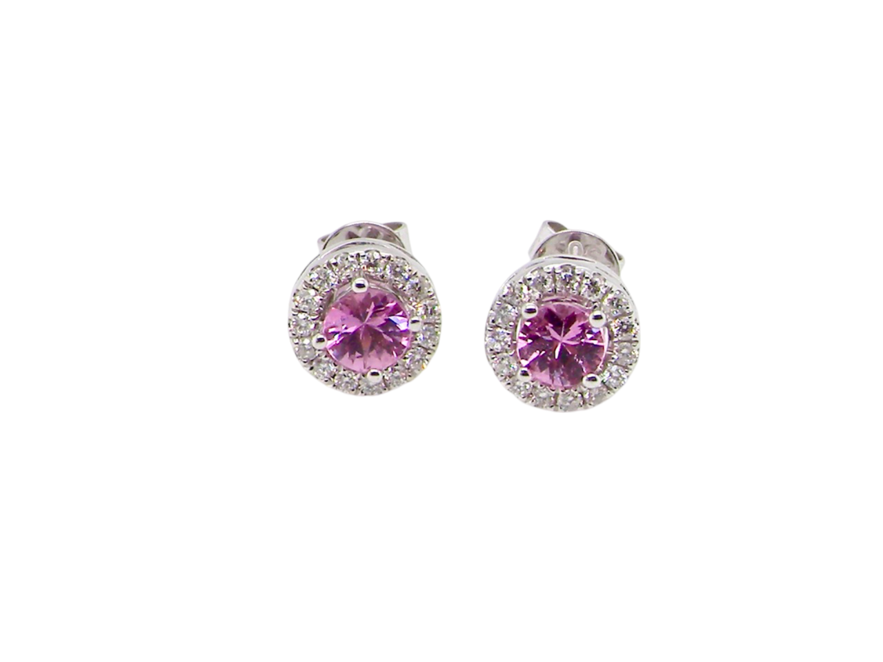 A pair of pink sapphire and diamond earrings