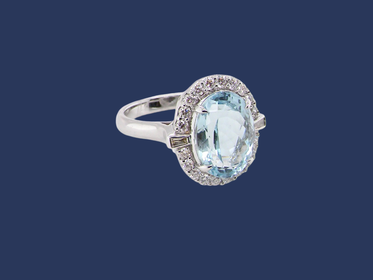  Aquamarine and Diamond Cluster Ring