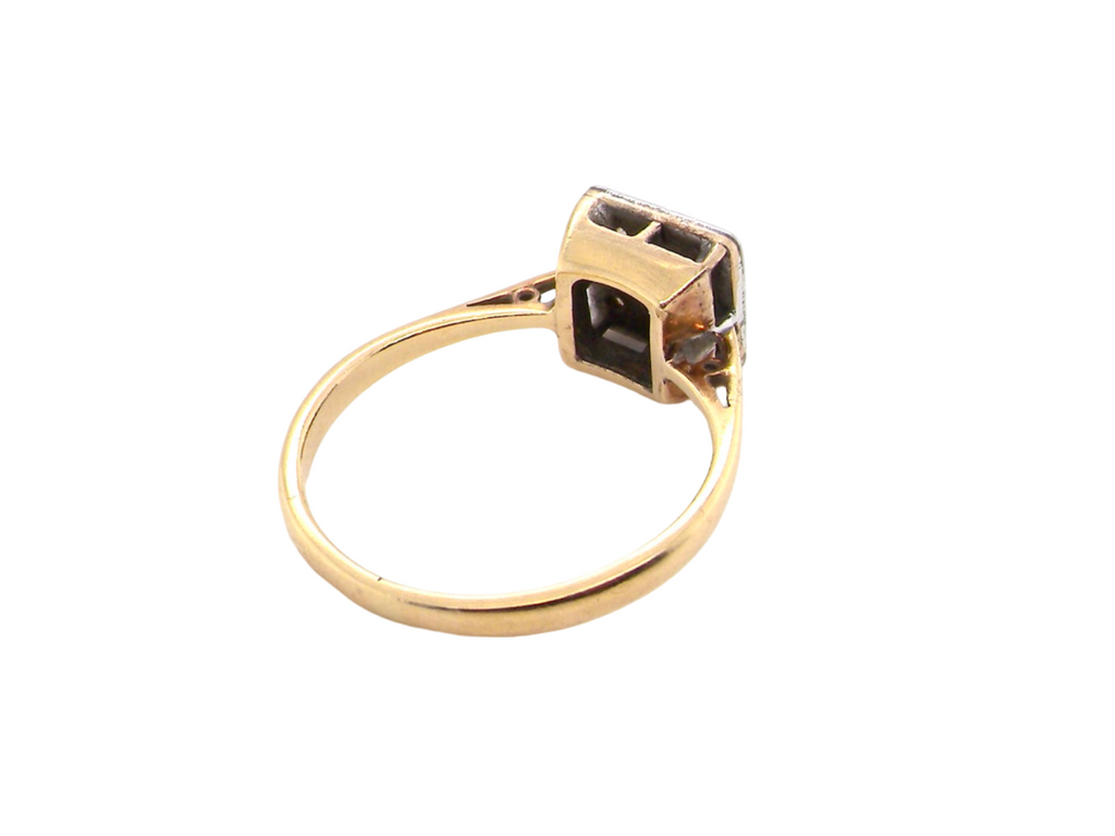 A vintage square cluster diamond ring rear view