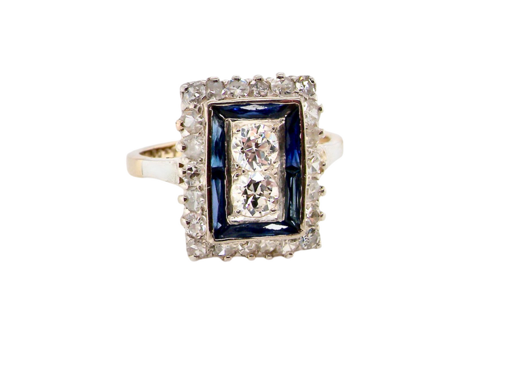 A fine Art Deco sapphire and diamond cluster ringA fine Art Deco sapphire and diamond cluster ring