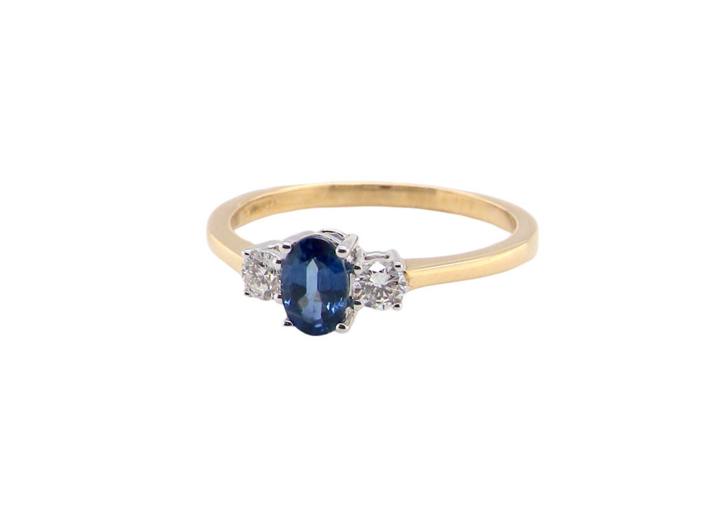 Traditional 3 stone Sapphire and Diamond Ring