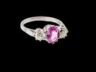 platinum three stone pink sapphire and diamond ring