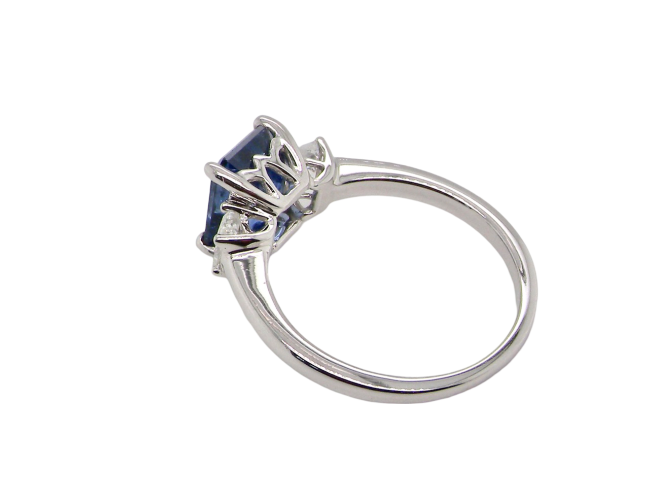 A fine three stone Sapphire and Diamond Ring rear view