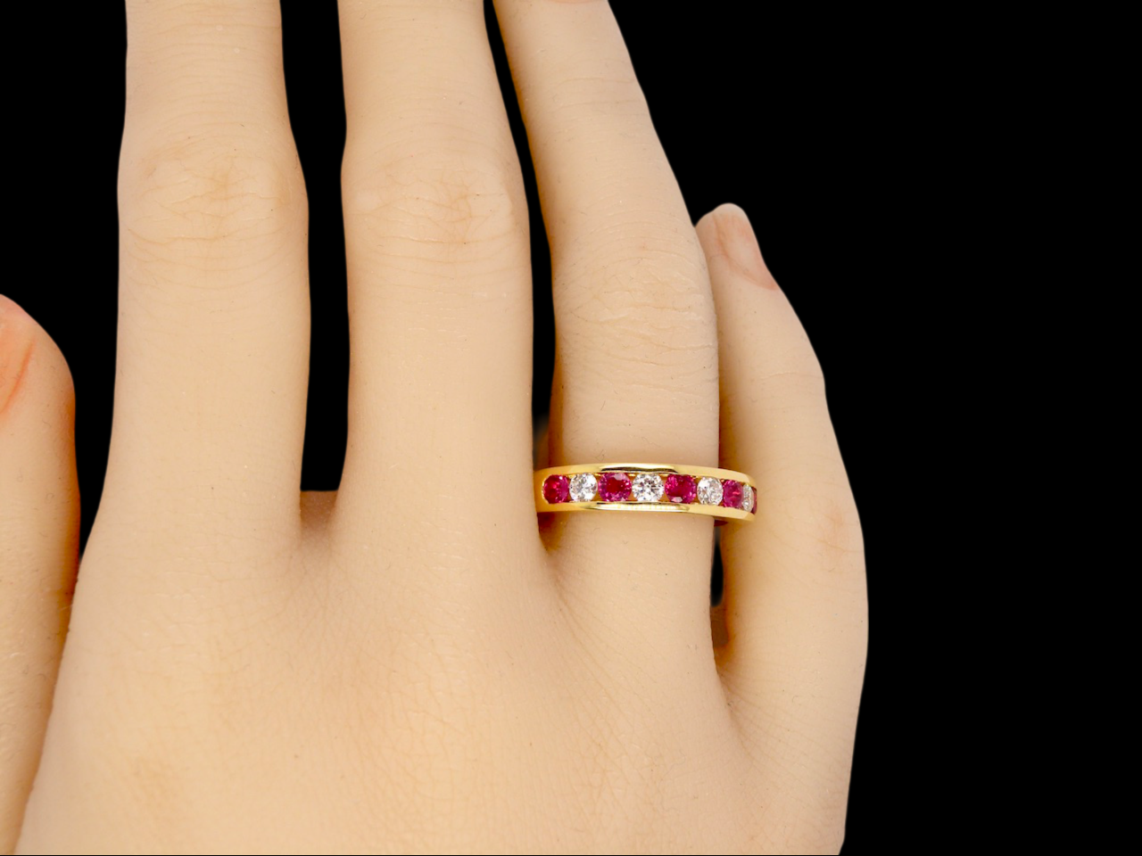 A Ruby and Diamond Eternity Ring finger view