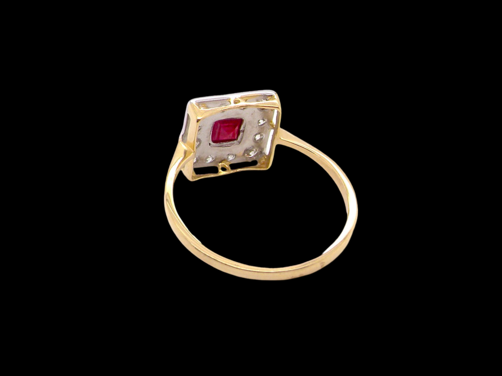 A vintage Ruby and Diamond Cluster Ring rear view