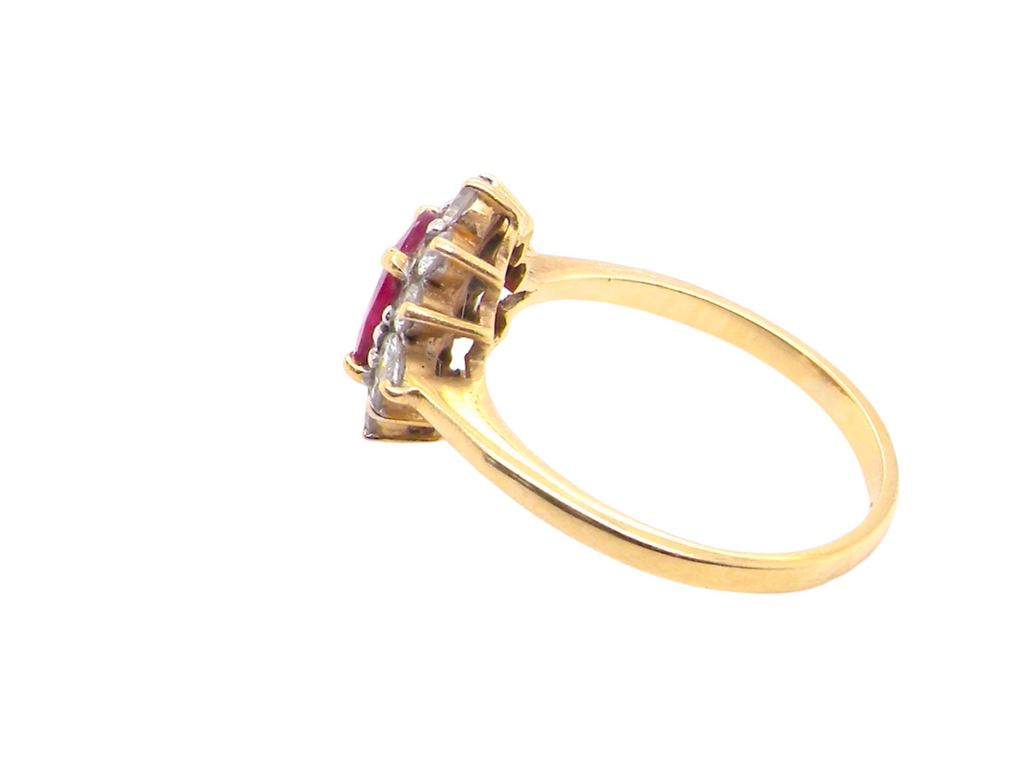 A Ruby and Diamond Cluster Ring side view