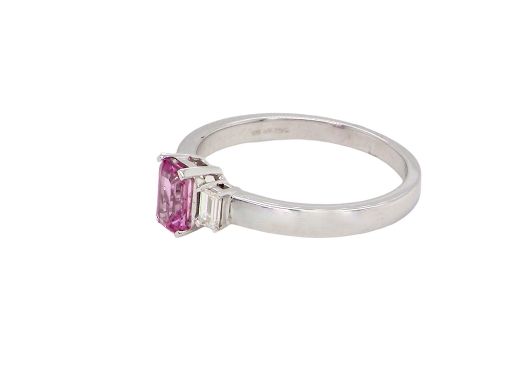 A Pink Sapphire and Diamond Ring side view