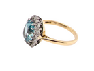 A vintage Blue Zircon and Diamond Ring side view