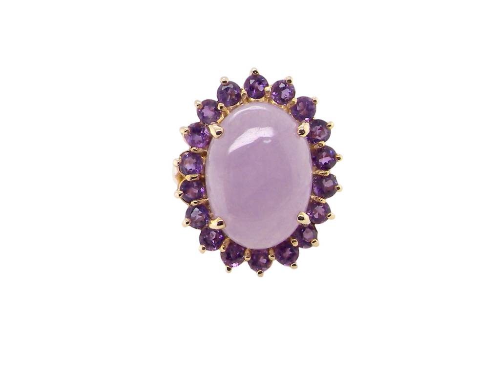 A large Jade and Amethyst dress ring