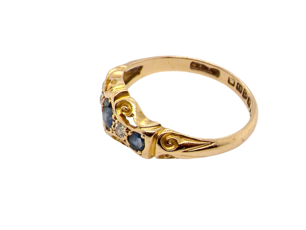 An antique Sapphire and Diamond Ring side view