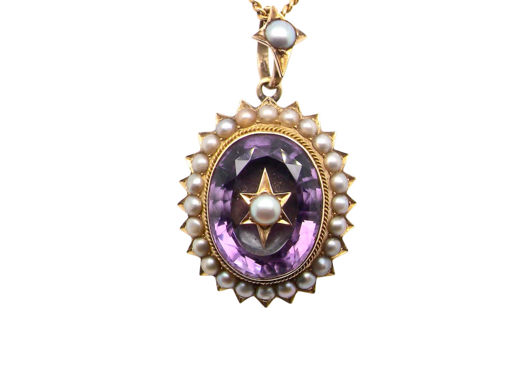 An antique Amethyst and Pearl pendant