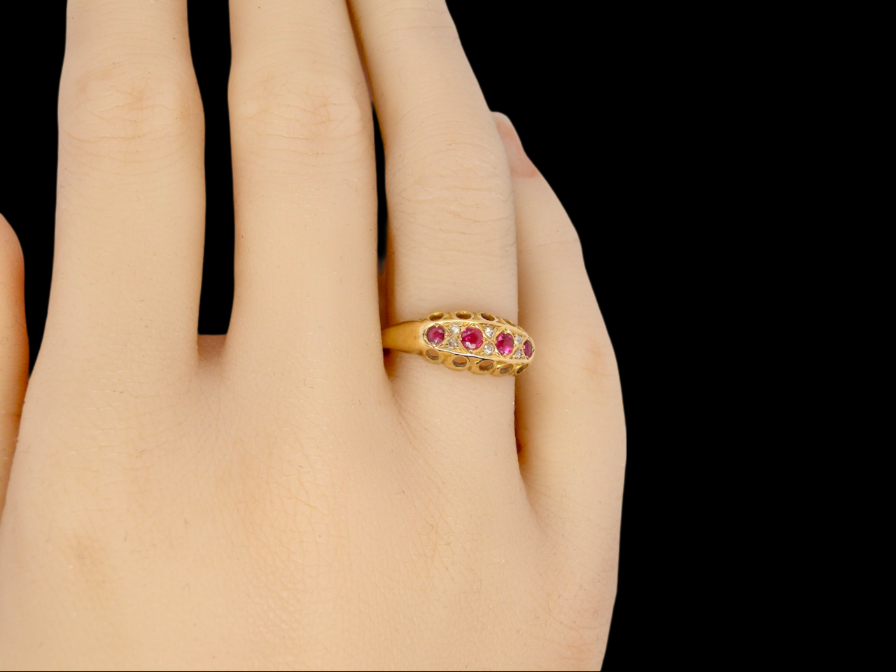 Edwardian ruby and diamond ring finger view