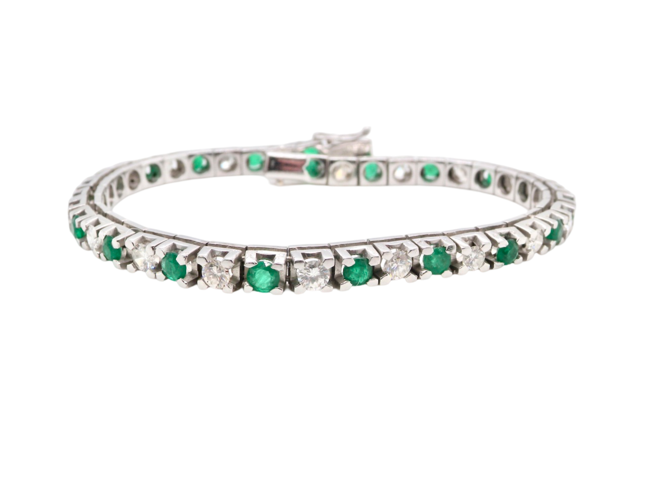 An impressive Emerald and Diamond line bracelet