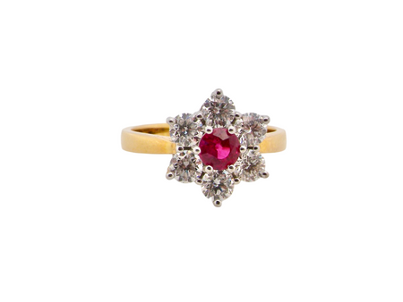 A fine Ruby and Diamond Cluster Ring