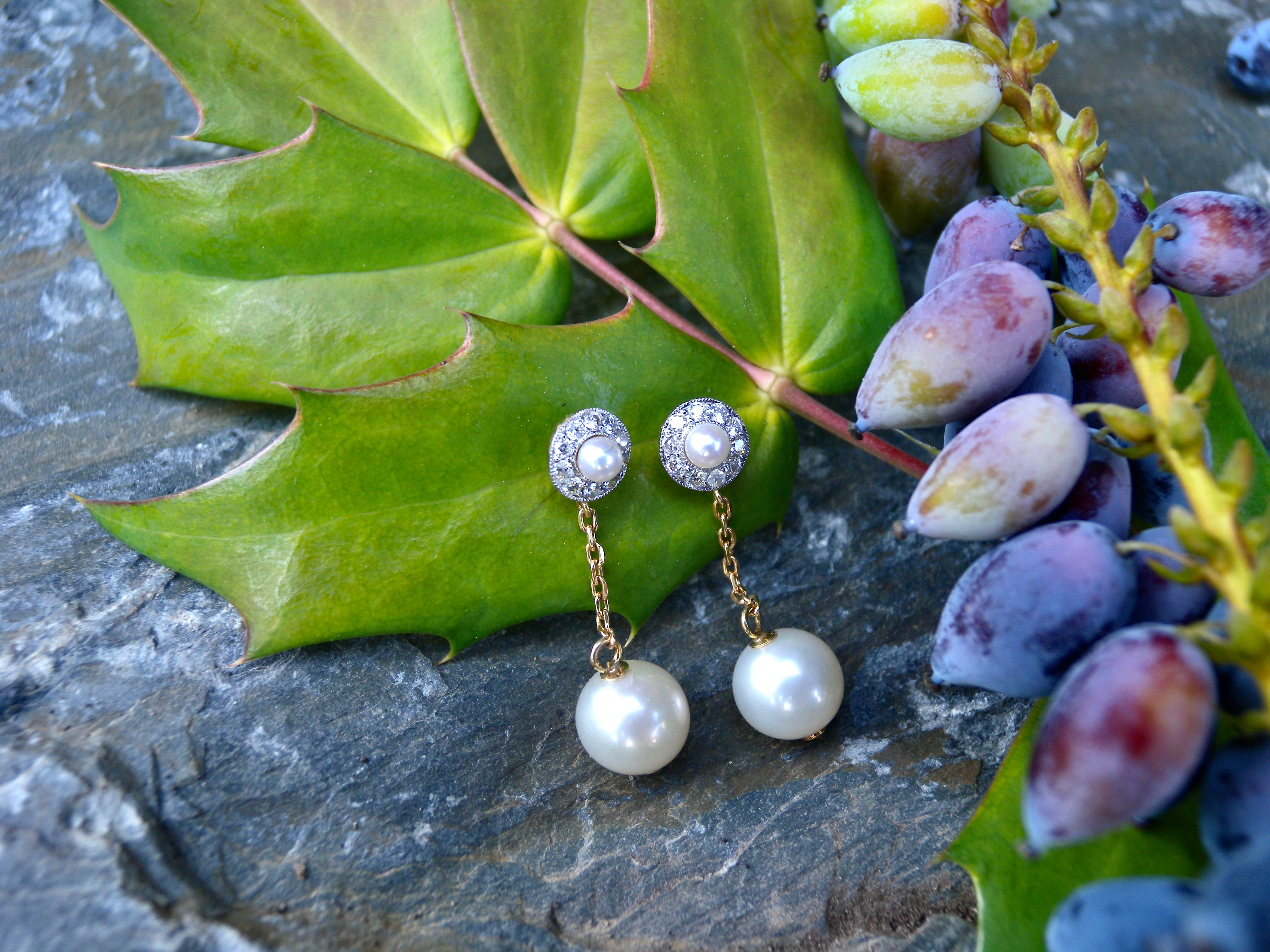 pearl and diamond drop earring