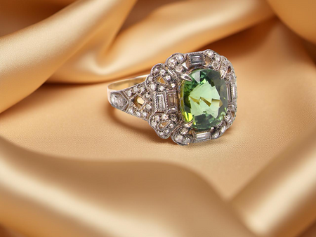 An antique green garnet and diamond ring