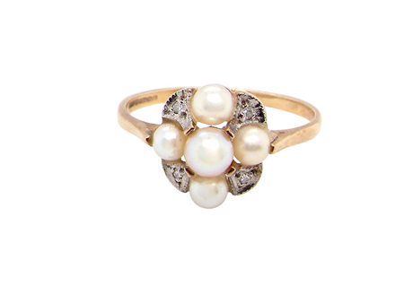 vintage pearl and diamond cluster ring