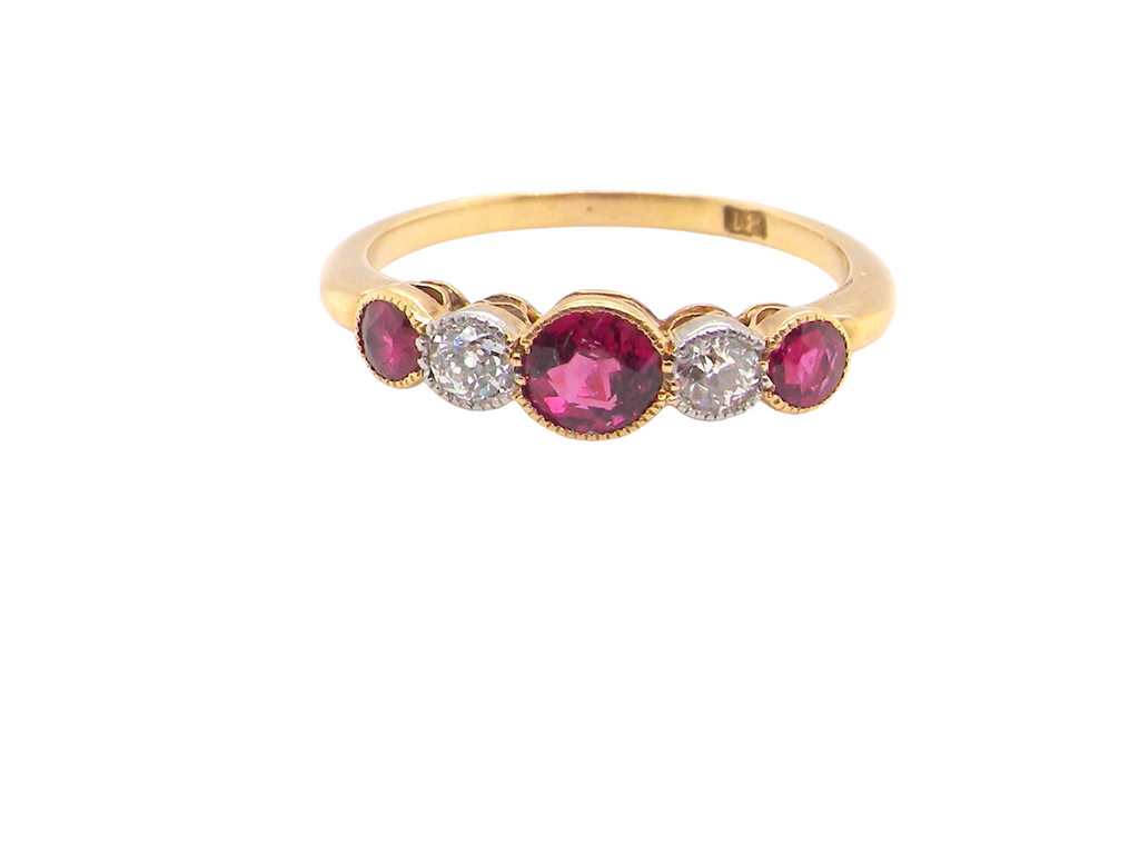 Victorian five stone ruby and diamond ring