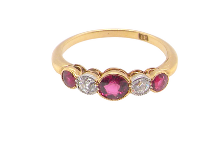 Victorian five stone ruby and diamond ring