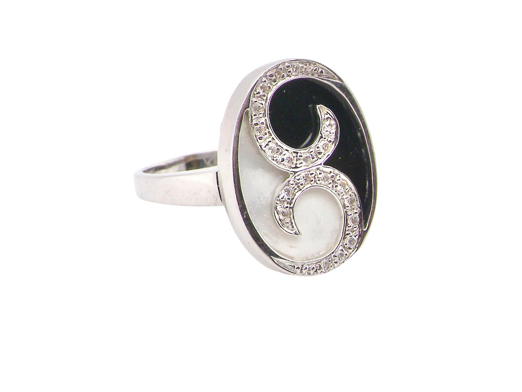 diamond onyx and mother of pearl dress ring