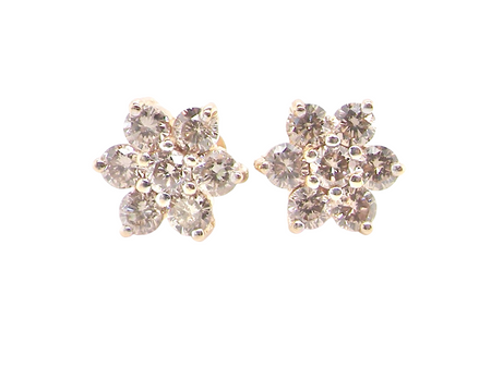 Vintage one carat diamond cluster earrings