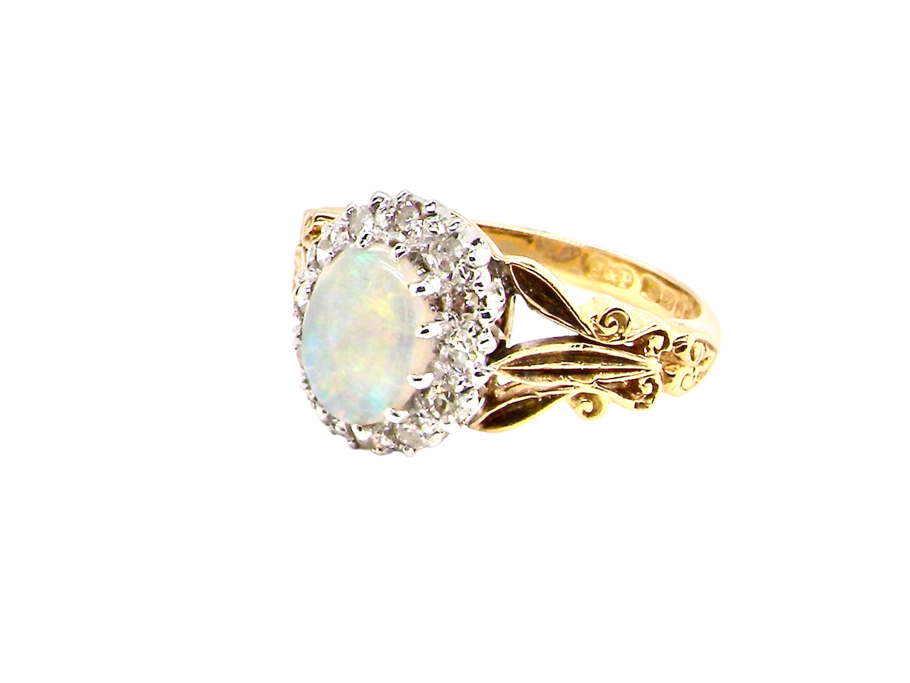 Vintage opal and diamond cluster ring