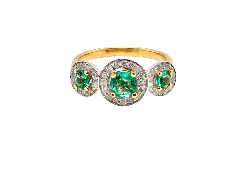 emerald and diamond multi cluster ring