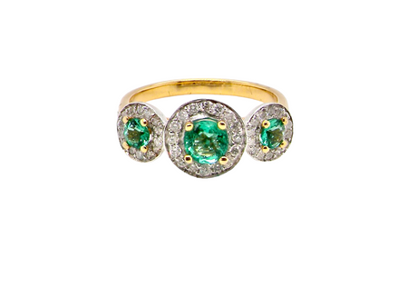 emerald and diamond multi cluster ring