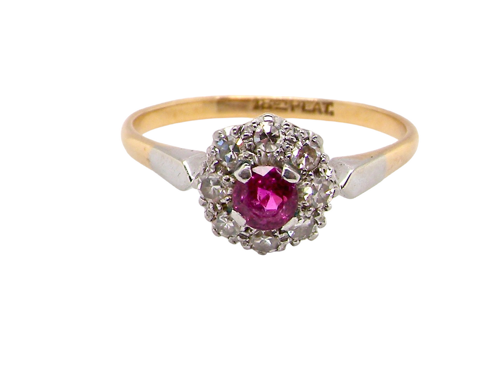 vintage ruby and diamond cluster ring