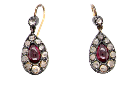 antique pair of ruby and diamond drop earrings